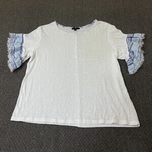 Drew Shirt Womens Size Medium M White Short Flutter Sleeve Linen Cotton Shear